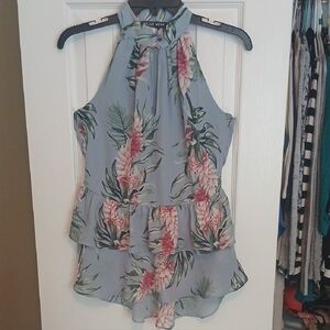 Belle Vere Blue Floral Halter Blouse Women's Small